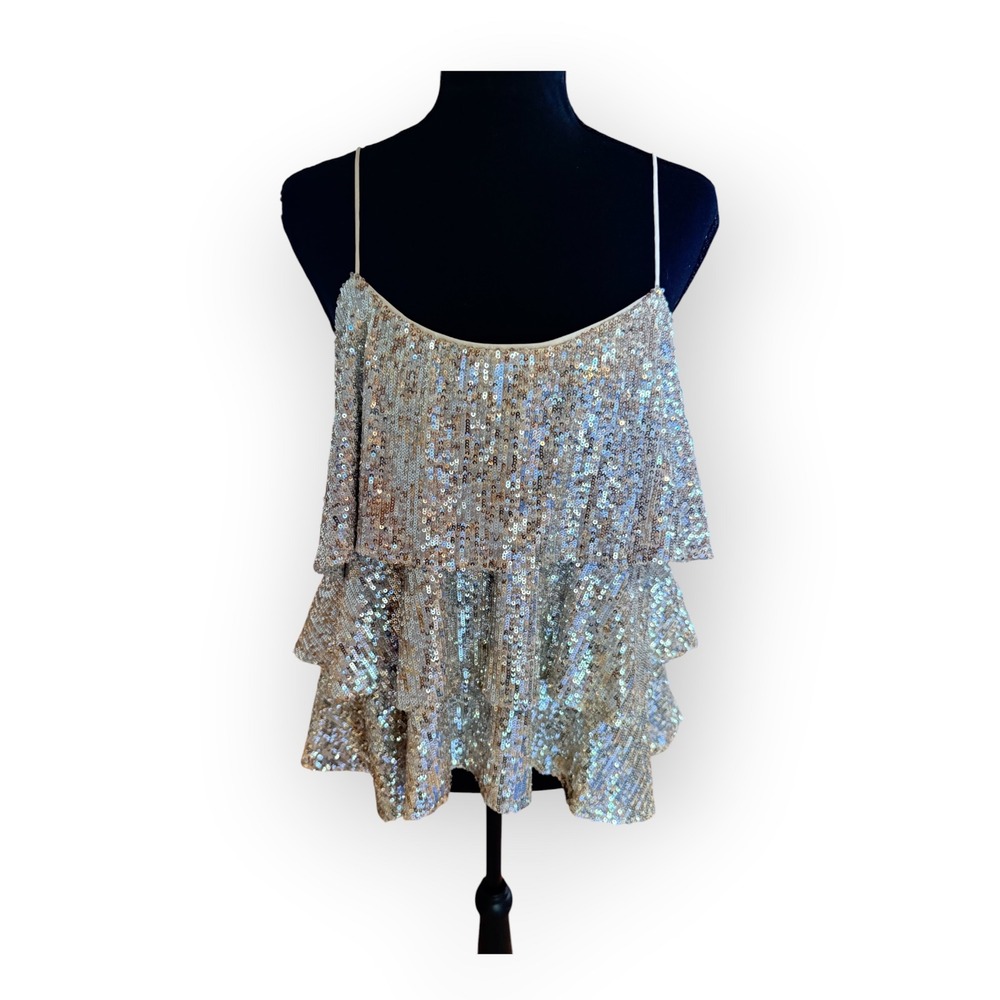 NWT EXPRESS Silver Sequin Cami M Metallic Shimmer Y2K Rave Festival Disco Top